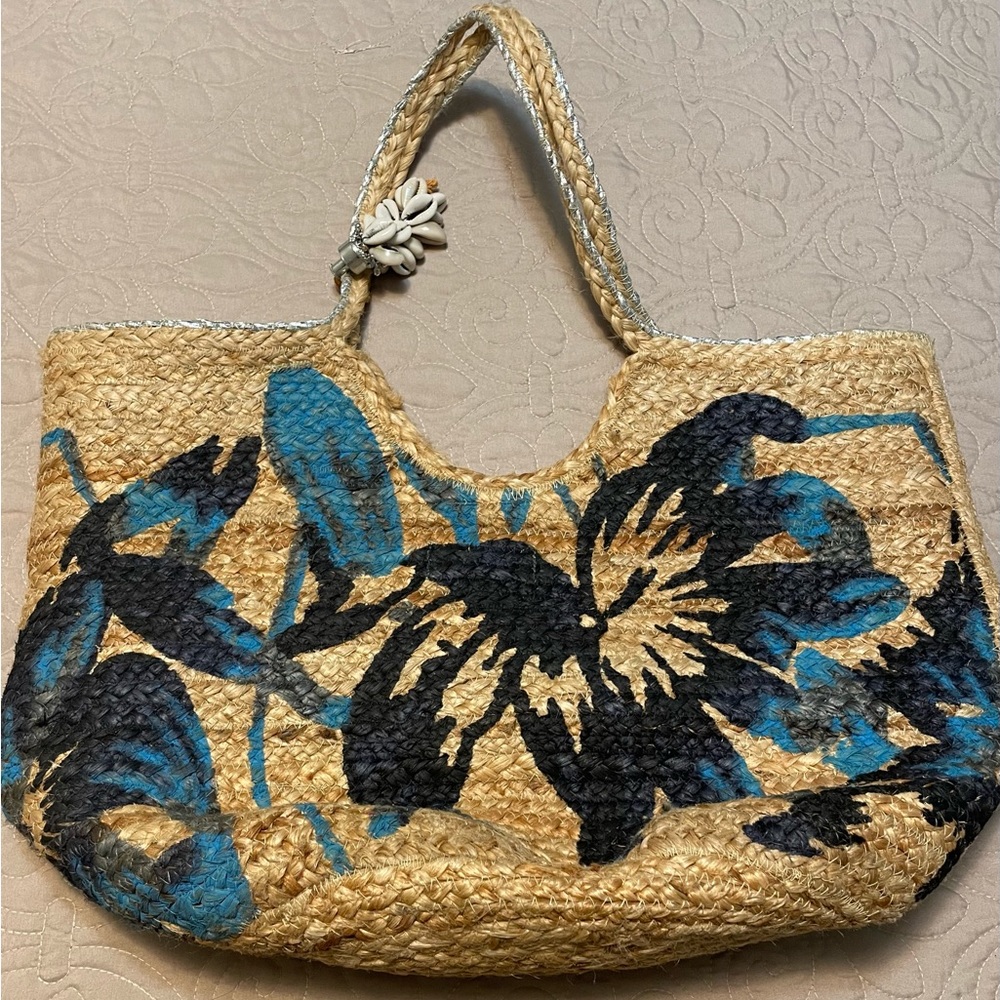 ANTIK KRAFT WOMANS BAG JUTE SHOPPER TOTE - MULTI MADE IN INDIA - GENTLY USED
